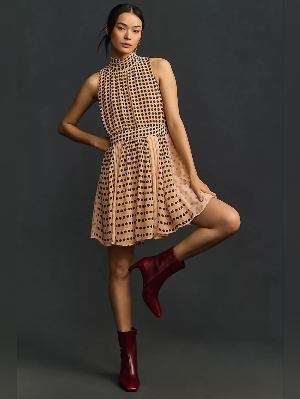 Anthropologie Maeve Sleeveless Mock-Neck Back-Bow Swing Mini Dress XSP